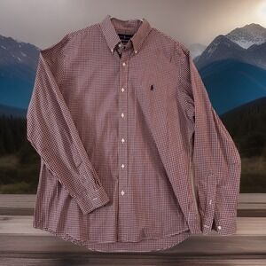 Ralph Lauren Shirt Men's XL 17.5 Classic Fit Button Down Red White Gingham Check